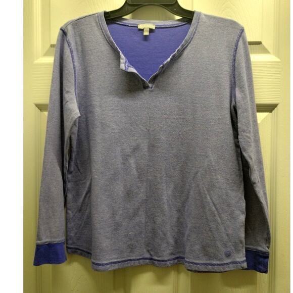 T by Talbots Size Large Petite Blue-Purple Long Sleeve Athleisure Split Neck Top - Picture 1 of 5